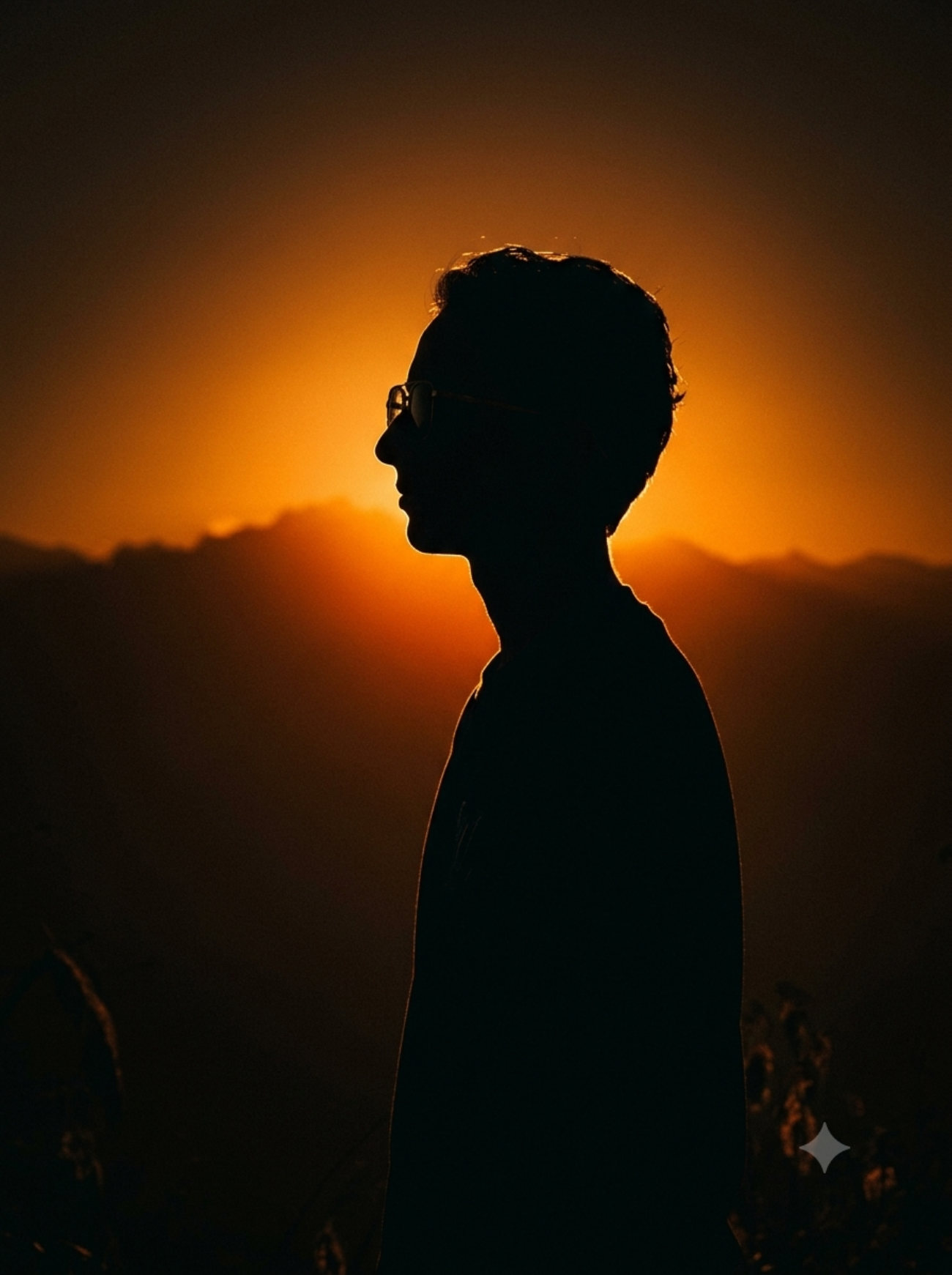 Sandesh Pandey in silhouette against a Himalayan sunrise